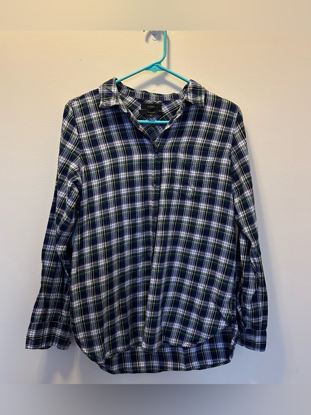 J. Crew Women Navy and White Plaid Flannel Shirt